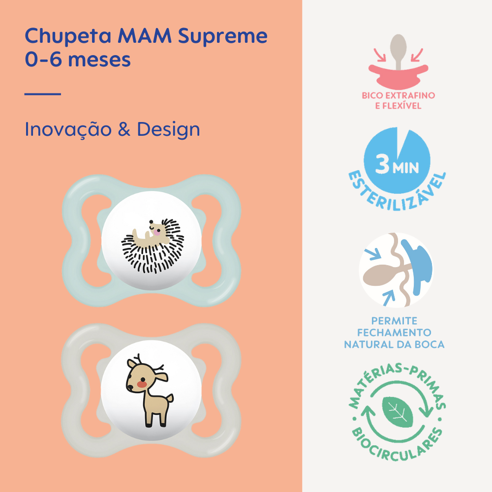 Chupeta MAM Supreme 0-6 Meses com Caixa Esterilizadora Embalagem Dupla