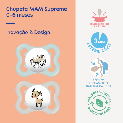 Chupeta MAM Supreme 0-6 Meses com Caixa Esterilizadora Embalagem Dupla