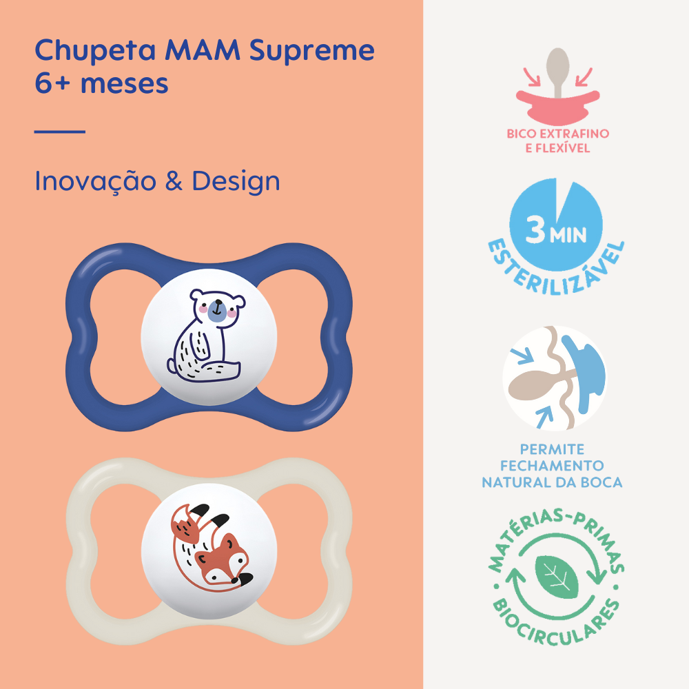 Chupeta MAM Supreme 6+ Meses com Caixa Esterilizadora Embalagem Dupla