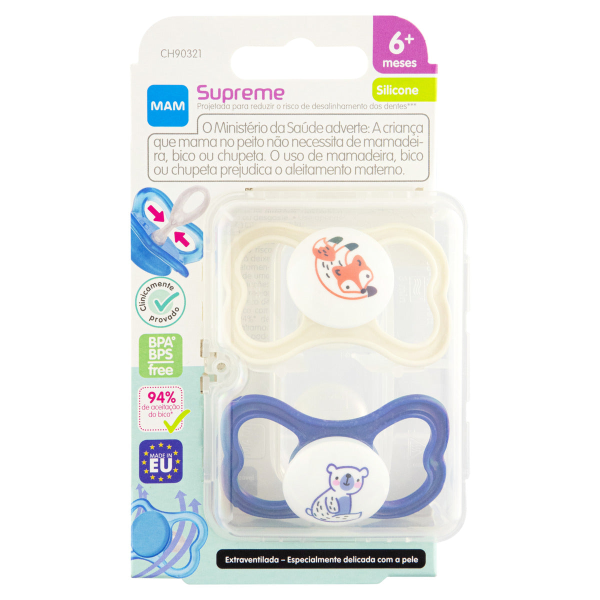 Chupeta MAM Supreme 6+ Meses com Caixa Esterilizadora Embalagem Dupla