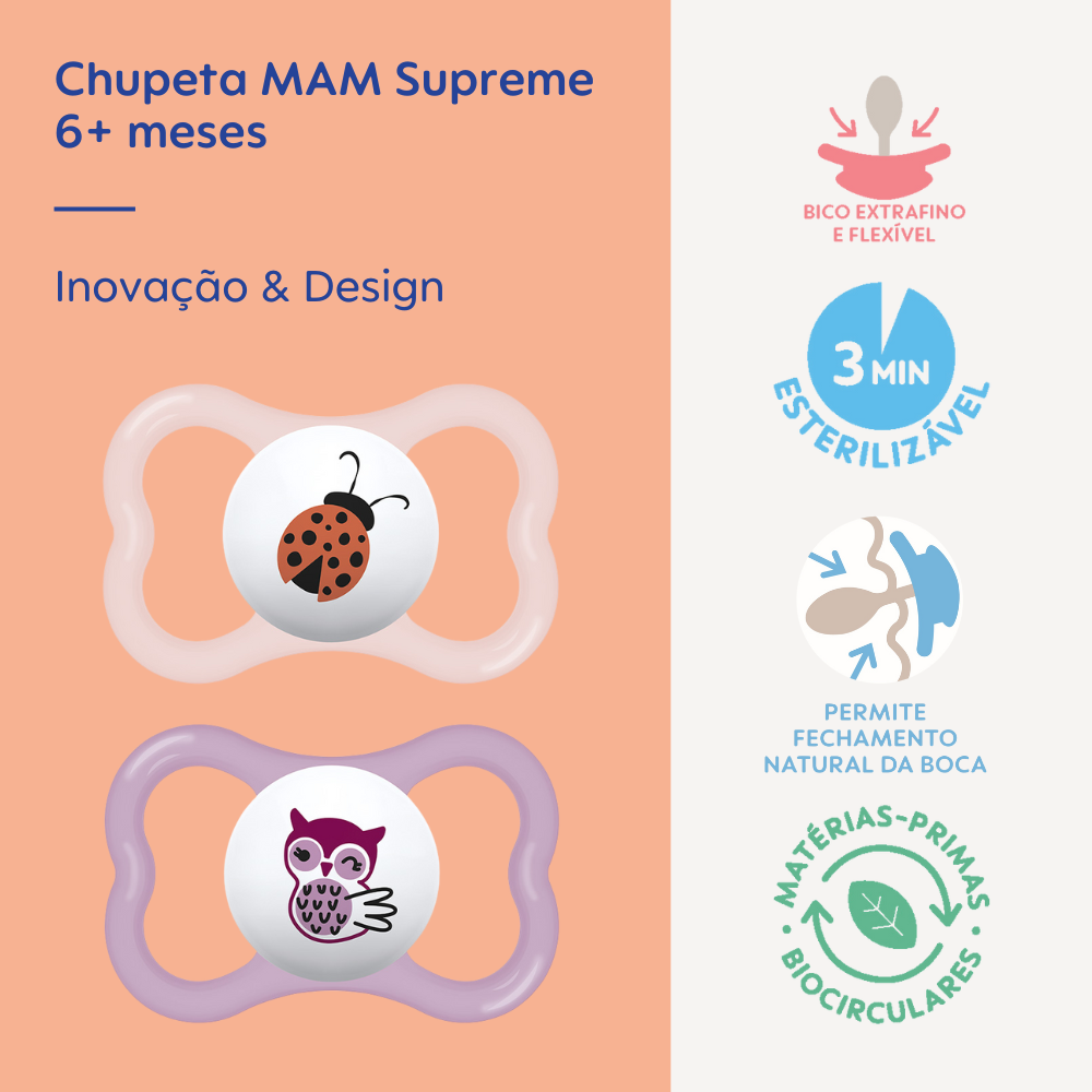 Chupeta MAM Supreme 6+ Meses com Caixa Esterilizadora Embalagem Dupla