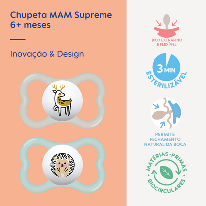 Chupeta MAM Supreme 6+ Meses com Caixa Esterilizadora Embalagem Dupla