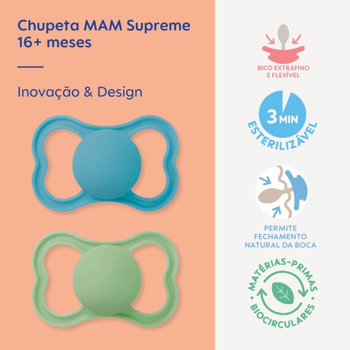 Chupeta MAM Supreme 16+ Meses com Caixa Esterilizadora Embalagem Dupla