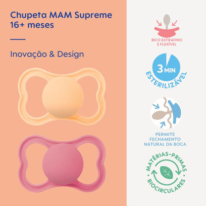 Chupeta MAM Supreme 16+ Meses com Caixa Esterilizadora Embalagem Dupla