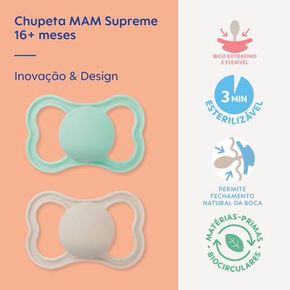 Chupeta MAM Supreme 16+ Meses com Caixa Esterilizadora Embalagem Dupla