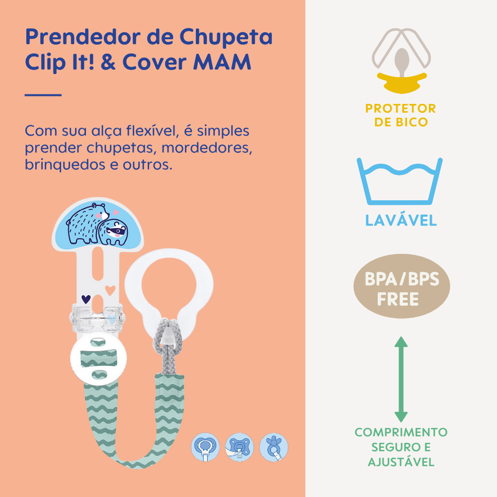 Prendedor de Chupetas MAM Clip It! & Cover Azul