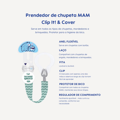 Prendedor de Chupetas MAM Clip It! & Cover Azul