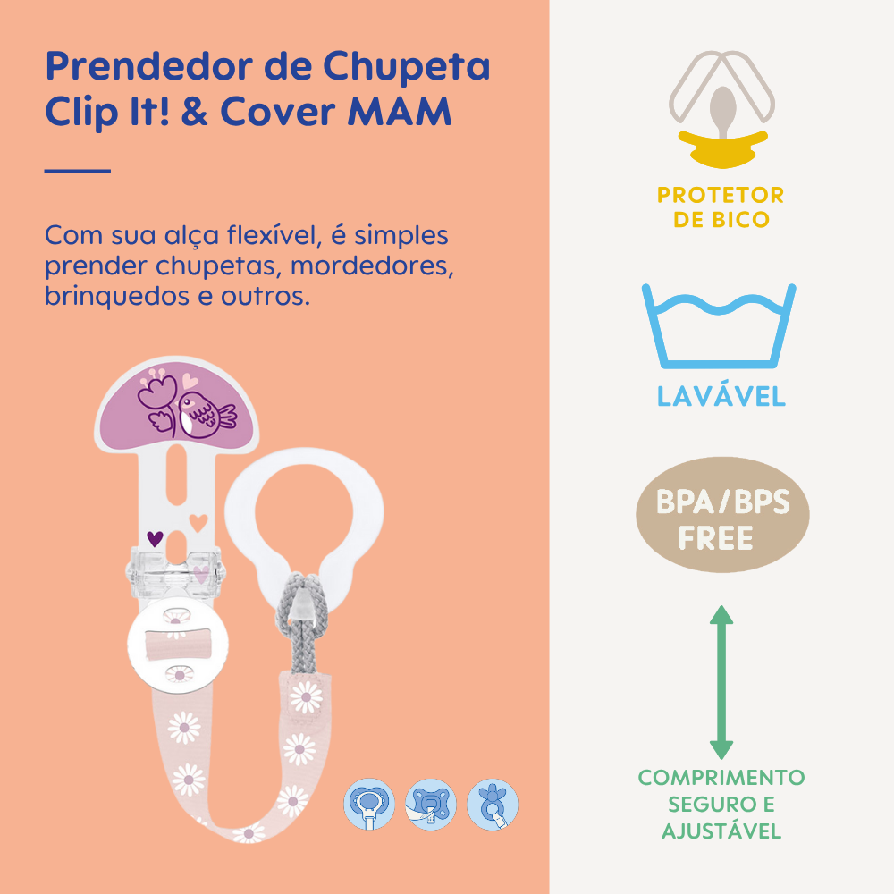 Prendedor de Chupetas MAM Clip It! & Cover Rosa