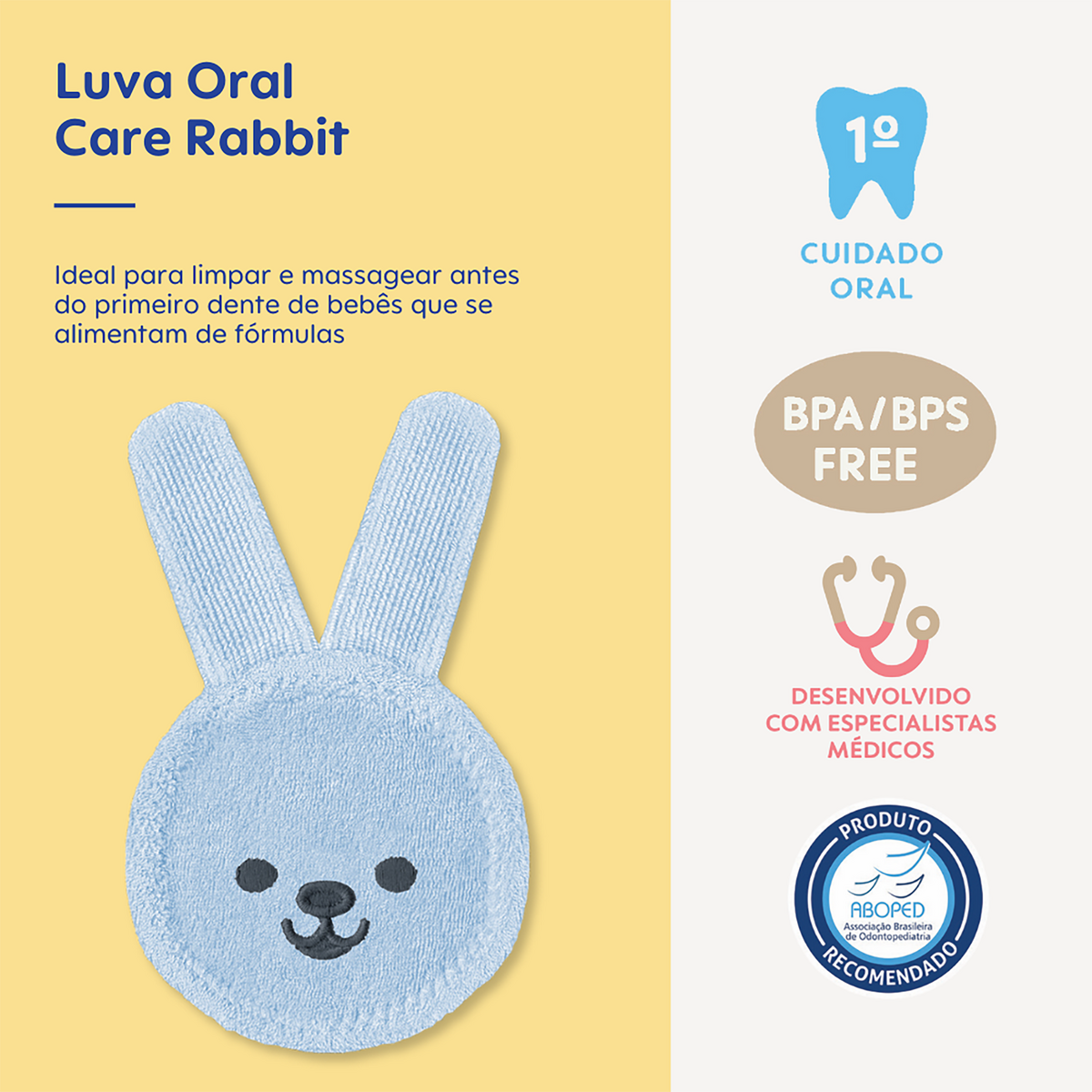 Luva de Cuidado Oral Infantil MAM Oral Care Rabbit 0+ Meses Azul