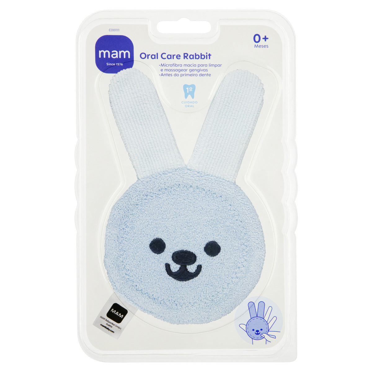 Luva de Cuidado Oral Infantil MAM Oral Care Rabbit 0+ Meses Azul