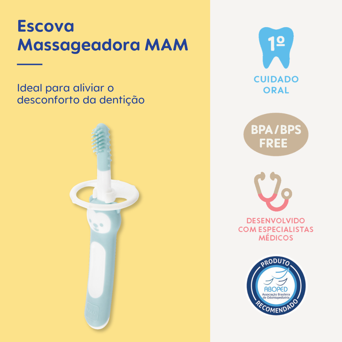 Escova Dental Massageadora MAM para Bebês 3+ Meses Azul