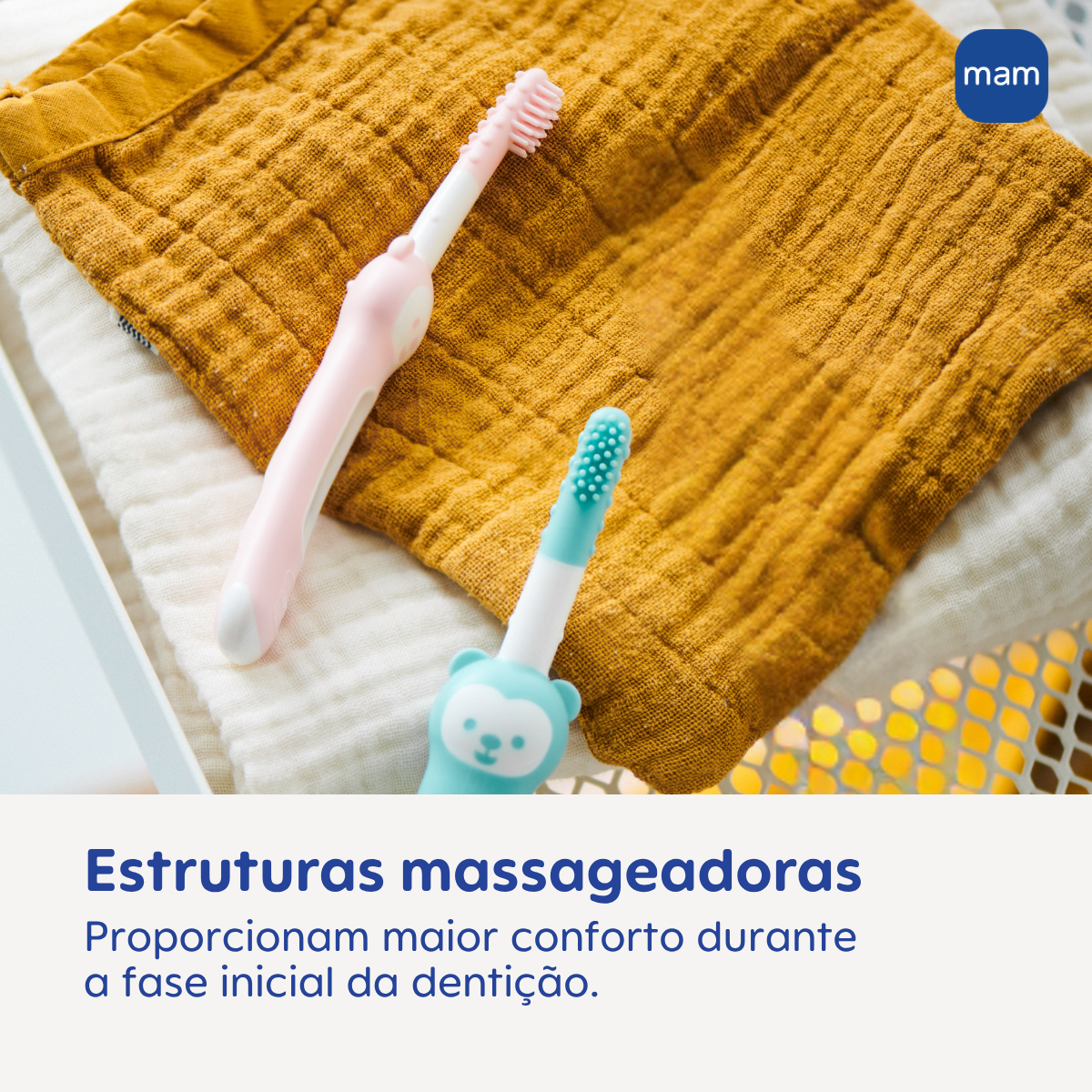 Escova Dental Massageadora MAM para Bebês 3+ Meses Azul