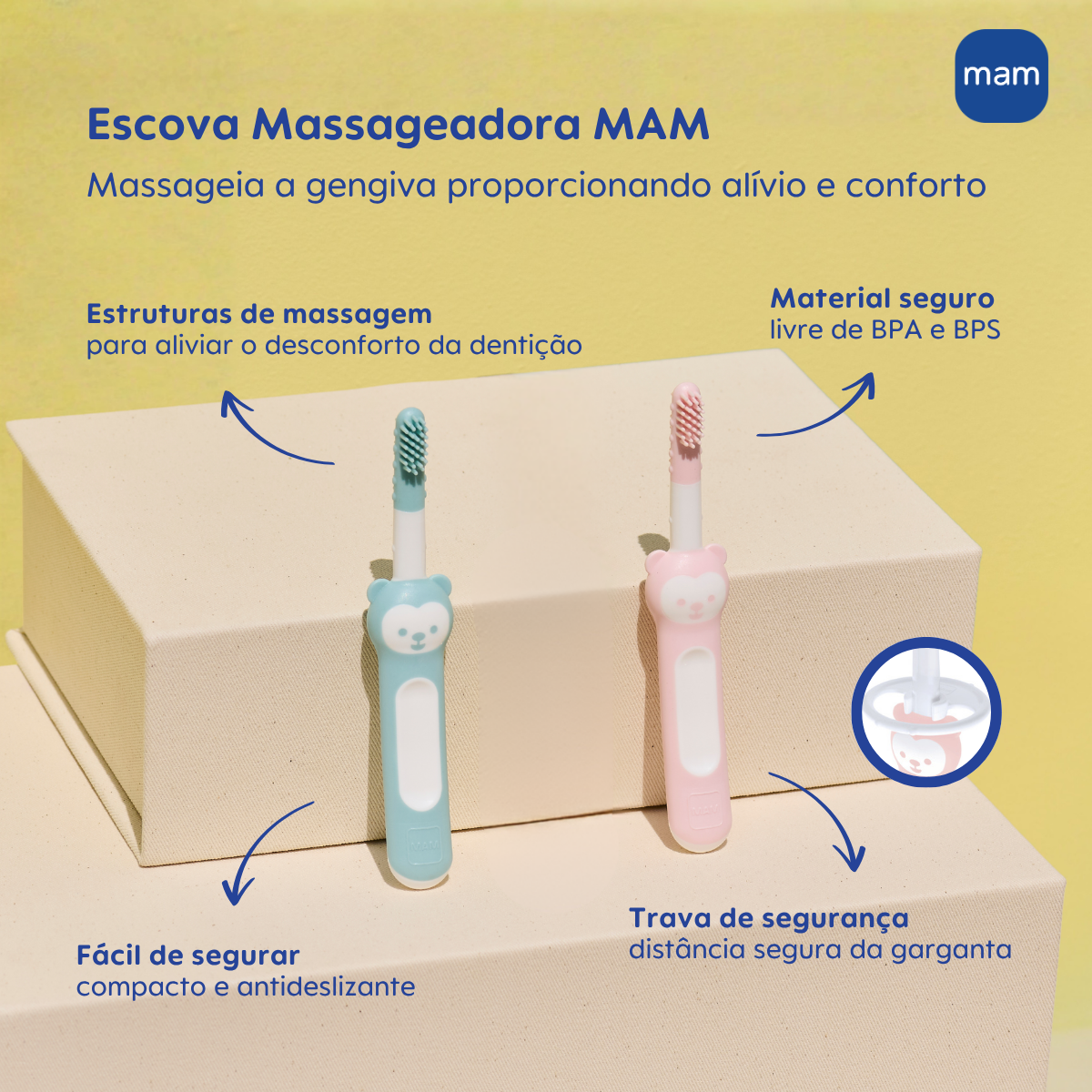 Escova Dental Massageadora MAM para Bebês 3+ Meses Rosa