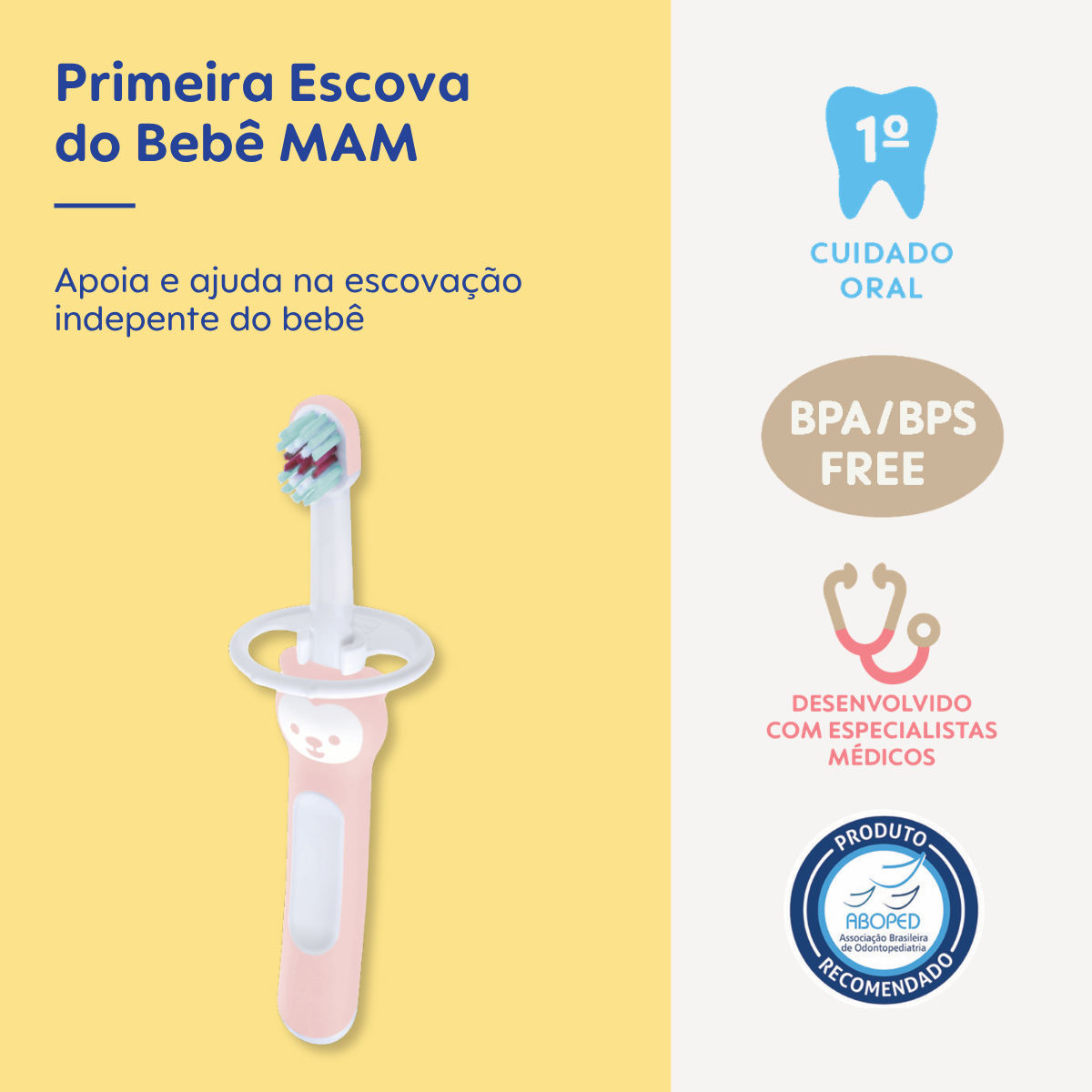 Primeira Escova Dental do Bebê MAM 6+ Meses Rosa