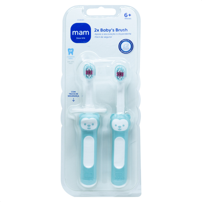 Kit Duplo Primeira Escova Dental do Bebê MAM 6+ Meses Azul