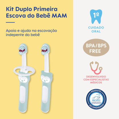 Kit Duplo Primeira Escova Dental do Bebê MAM 6+ Meses Azul