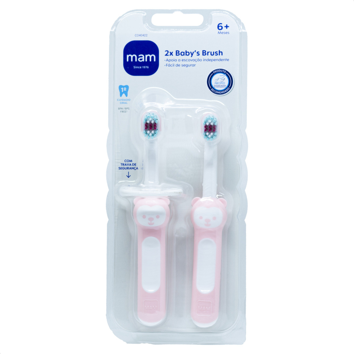 Kit Duplo Primeira Escova Dental do Bebê MAM 6+ Meses Rosa