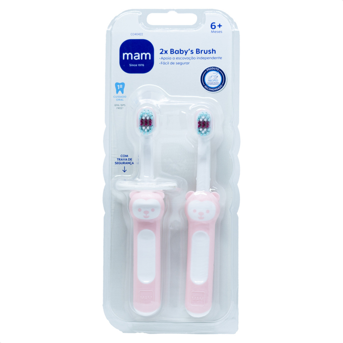 Kit Duplo Primeira Escova Dental do Bebê MAM 6+ Meses Rosa