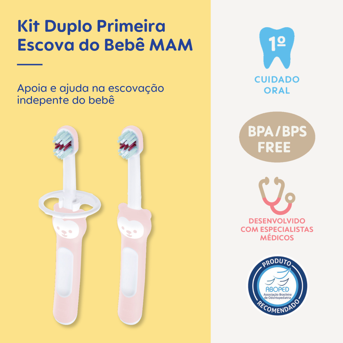 Kit Duplo Primeira Escova Dental do Bebê MAM 6+ Meses Rosa