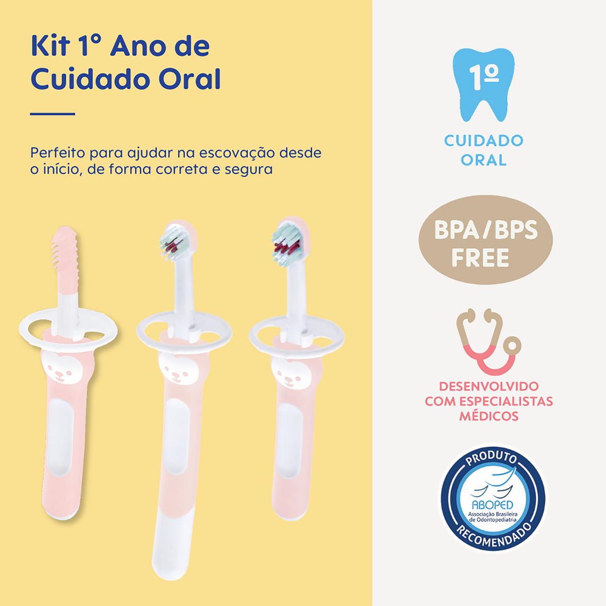 Kit 1º Ano de Cuidado Oral MAM 3+ Meses Rosa