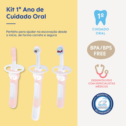 Kit 1º Ano de Cuidado Oral MAM 3+ Meses Rosa