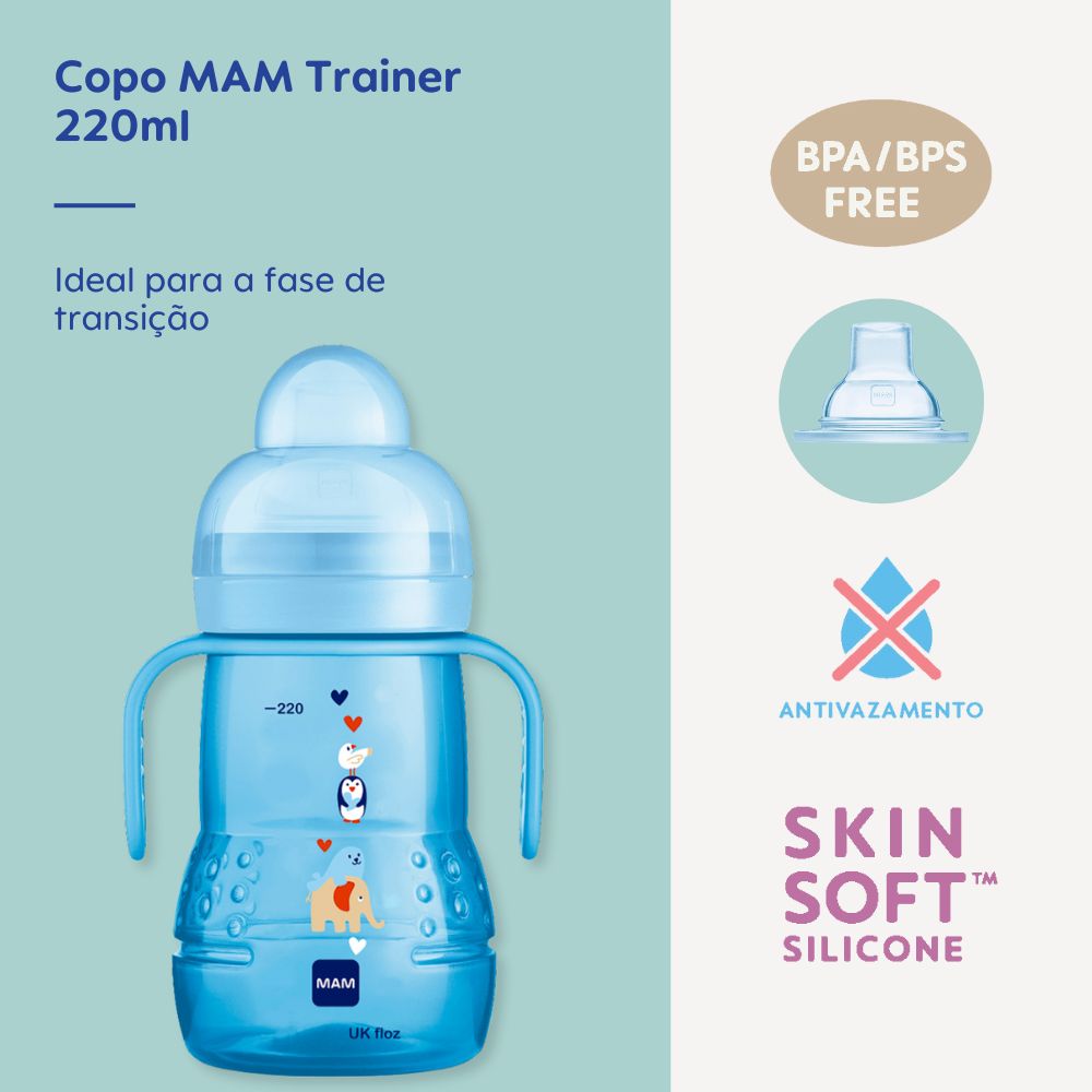 Copo de Transição MAM Trainer+ 220ml 4+ Meses Azul