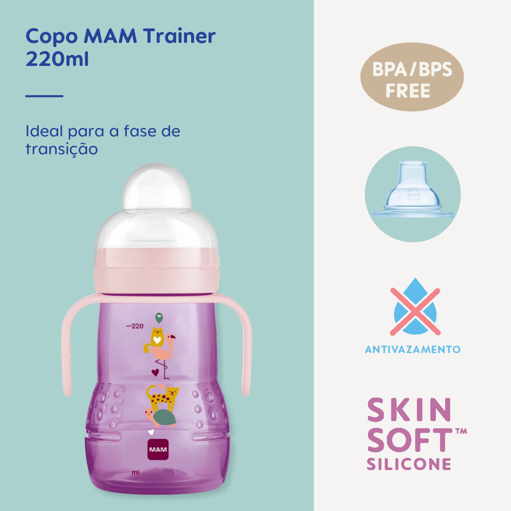 Copo de Transição MAM Trainer+ 220ml 4+ Meses Rosa