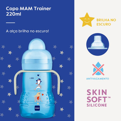Copo de Transição MAM Trainer+ Night 220ml Brilha no Escuro 4+ Meses Azul