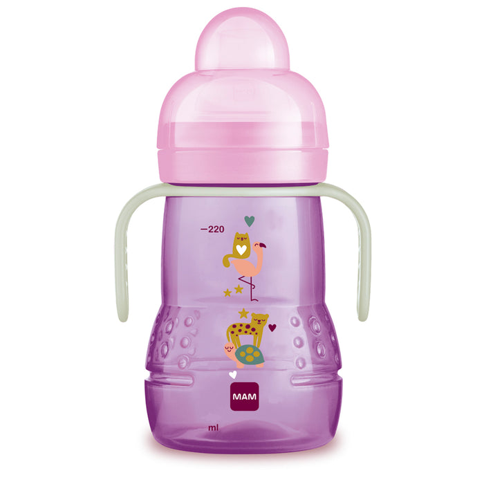 Copo de Transição MAM Trainer+ Night 220ml Brilha no Escuro 4+ Meses Rosa