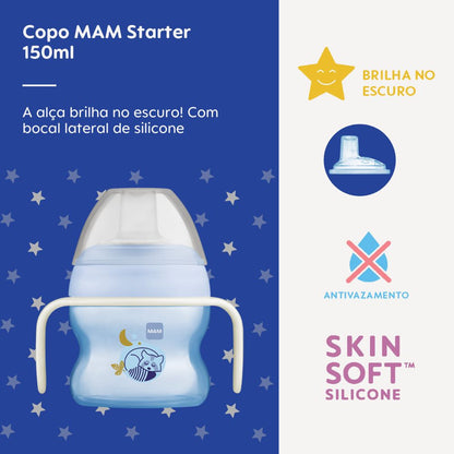 Copo de Transição MAM Starter Cup Night 150ml Brilha no Escuro 4+ Meses Azul