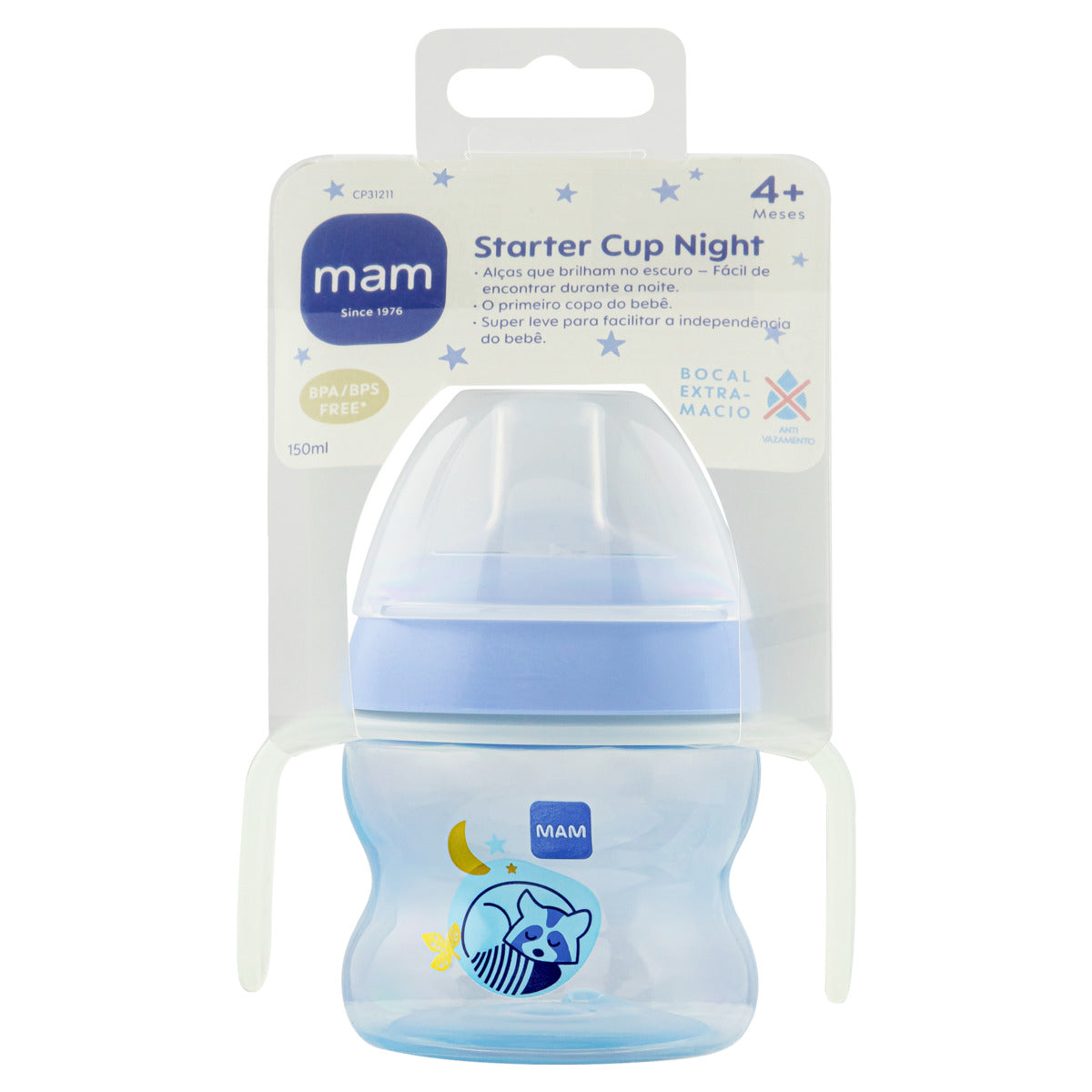 Copo de Transição MAM Starter Cup Night 150ml Brilha no Escuro 4+ Meses Azul
