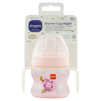 Copo de Transição MAM Starter Cup Night 150ml Brilha no Escuro 4+ Meses Rosa