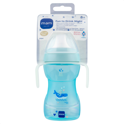 Copo de Transição MAM Fun to Drink Night 270ml Brilha no Escuro 8+ Meses Azul