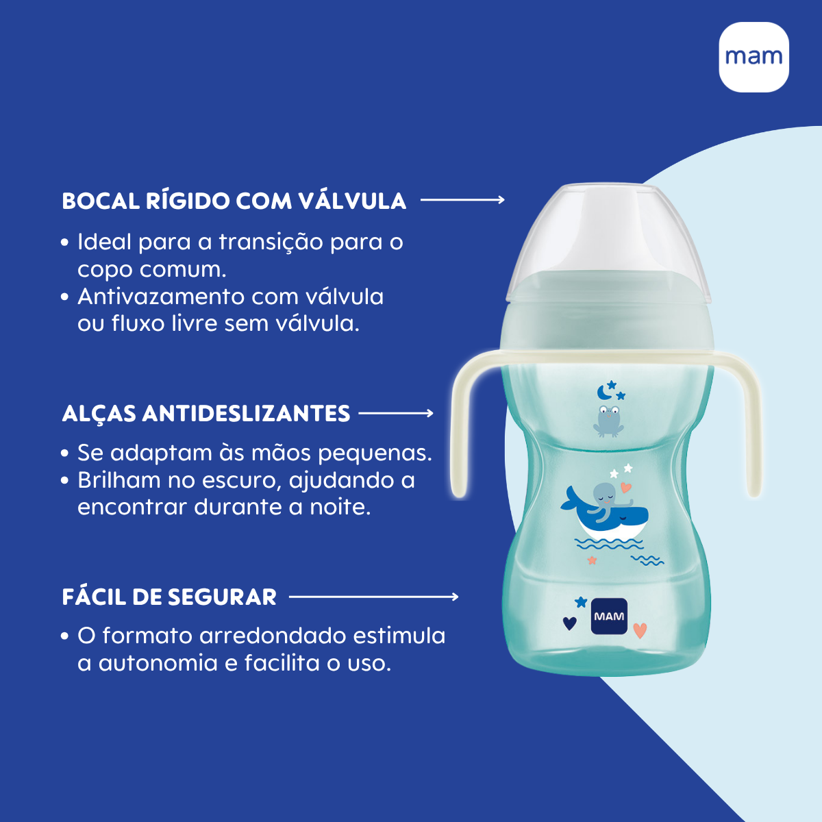 Copo de Transição MAM Fun to Drink Night 270ml Brilha no Escuro 8+ Meses Azul