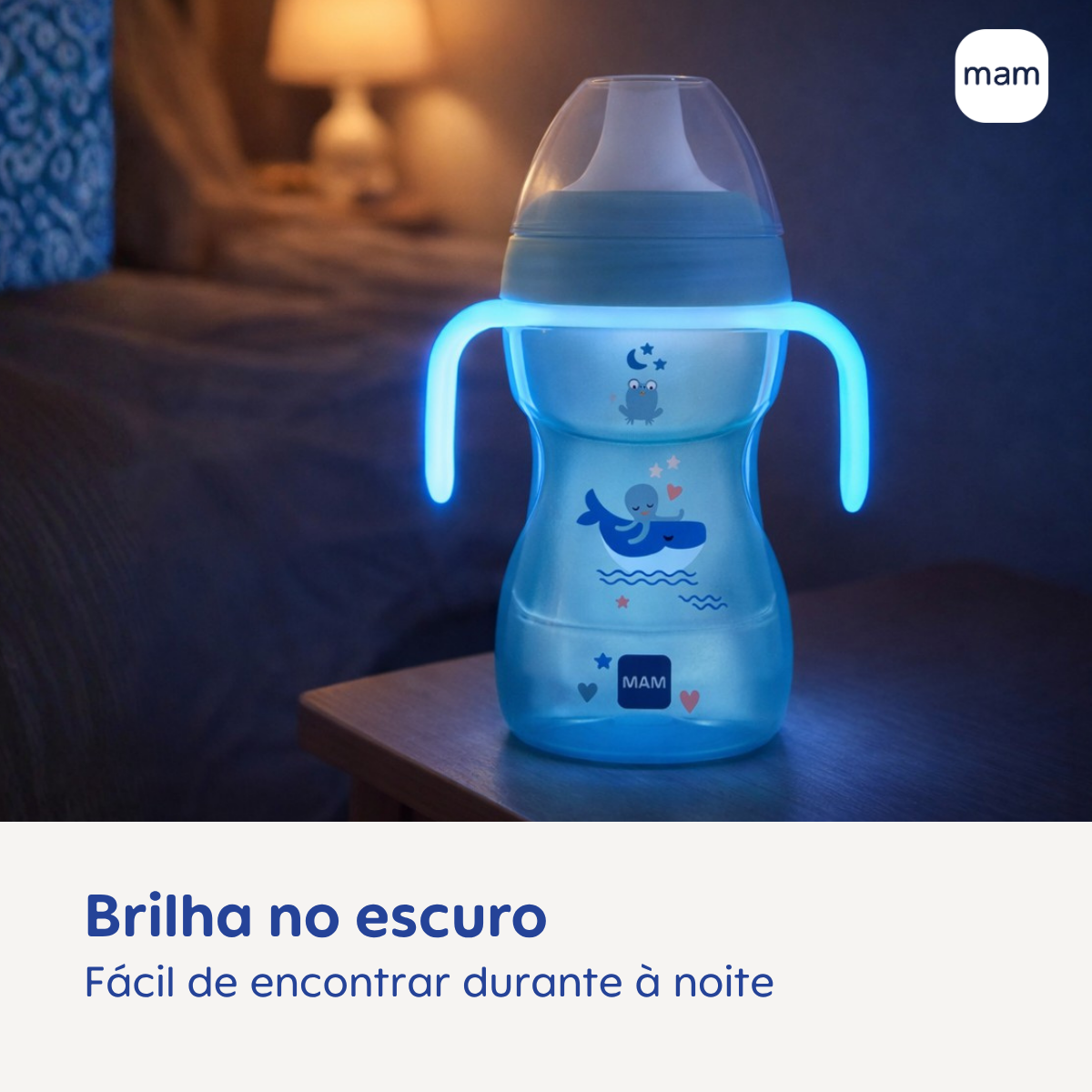 Copo de Transição MAM Fun to Drink Night 270ml Brilha no Escuro 8+ Meses Azul