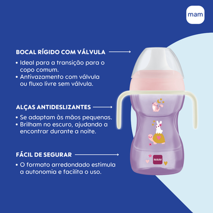 Copo de Transição MAM Fun to Drink Night 270ml Brilha no Escuro 8+ Meses Rosa
