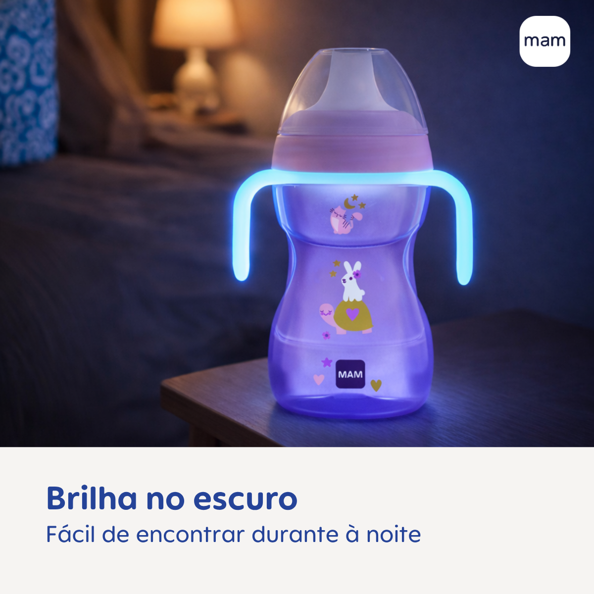 Copo de Transição MAM Fun to Drink Night 270ml Brilha no Escuro 8+ Meses Rosa