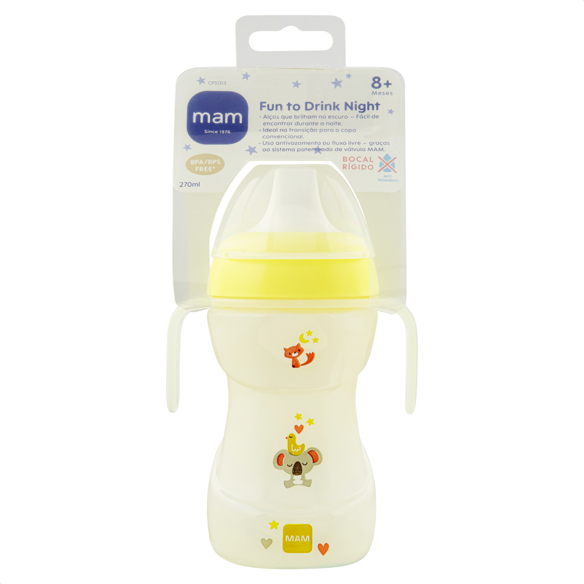 Copo de Transição MAM Fun to Drink Night 270ml Brilha no Escuro 8+ Meses Neutro