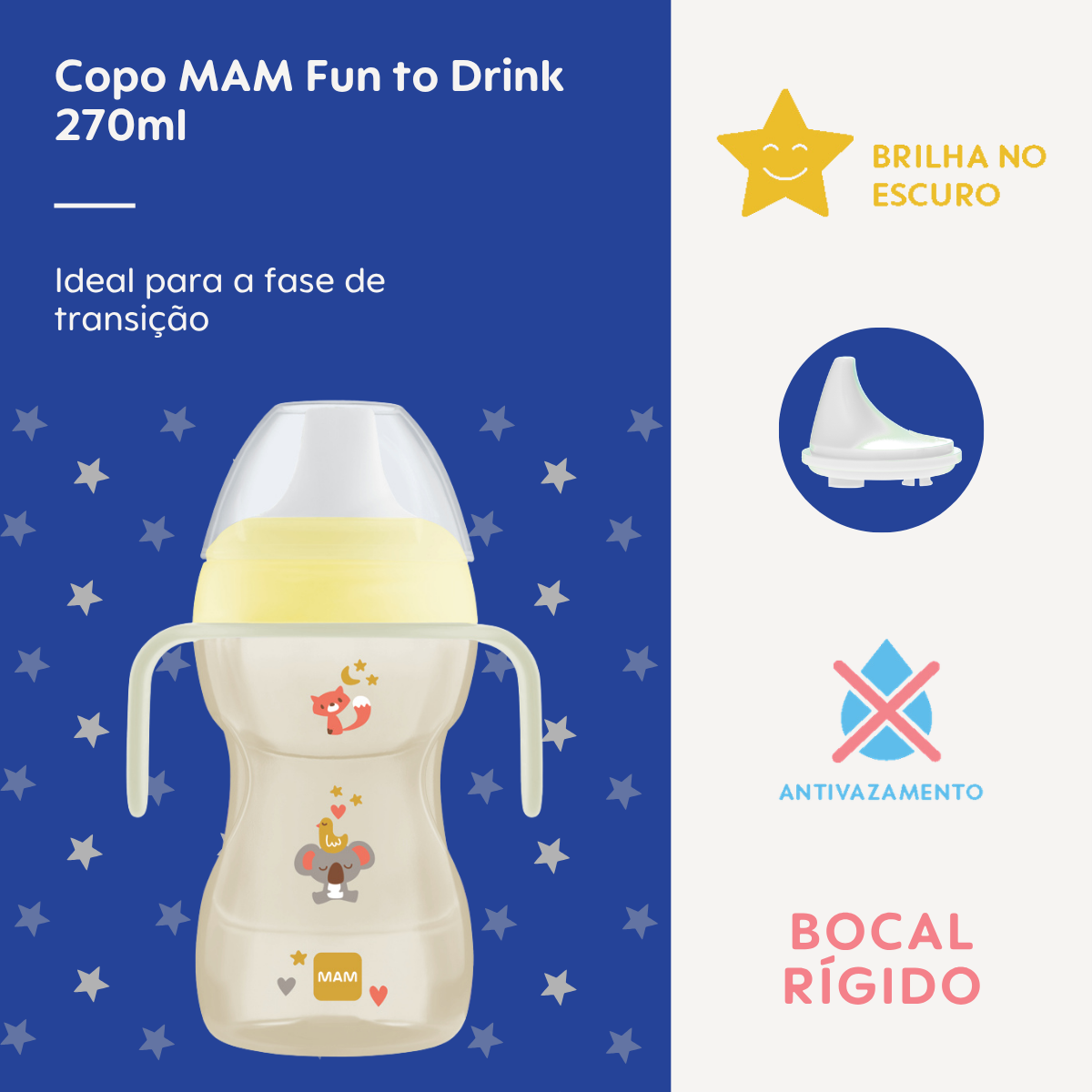 Copo de Transição MAM Fun to Drink Night 270ml Brilha no Escuro 8+ Meses Neutro