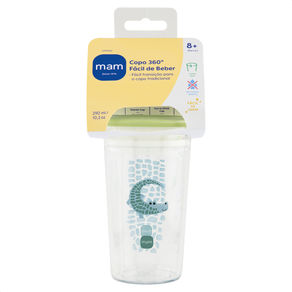 Copo de Transição 360° MAM Fácil de Beber 290ml 8+ Meses Com Tampa Verde