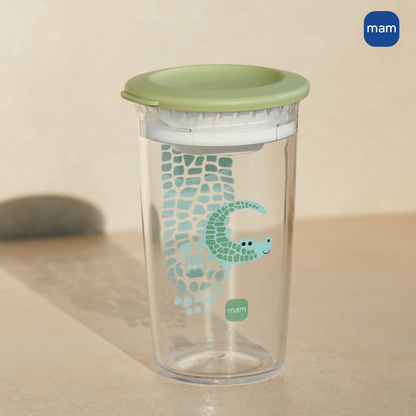 Copo de Transição 360° MAM Fácil de Beber 290ml 8+ Meses Com Tampa Verde