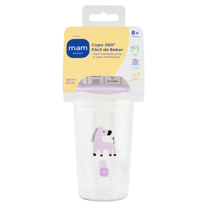Copo de Transição 360° MAM Fácil de Beber 290ml 8+ Meses Com Tampa Lilás