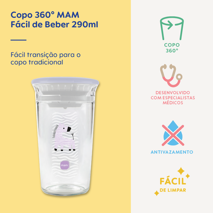 Copo de Transição 360° MAM Fácil de Beber 290ml 8+ Meses Com Tampa Lilás