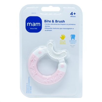 Mordedor para Bebê MAM Bite & Brush 4+ Meses Rosa