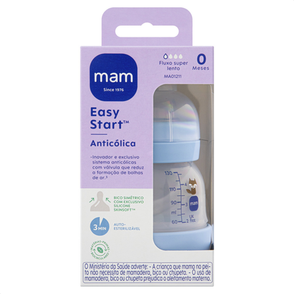 Mamadeira MAM Easy Start 130ml Anticólica e Autoesterilizável 0+ Meses Azul