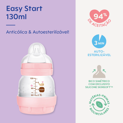 Mamadeira MAM Easy Start 130ml Anticólica e Autoesterilizável 0+ Meses Lilás