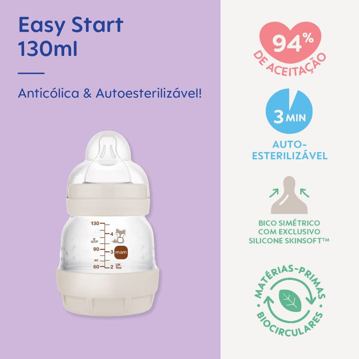 Mamadeira MAM Easy Start 130ml Anticólica e Autoesterilizável 0+ Meses Neutra