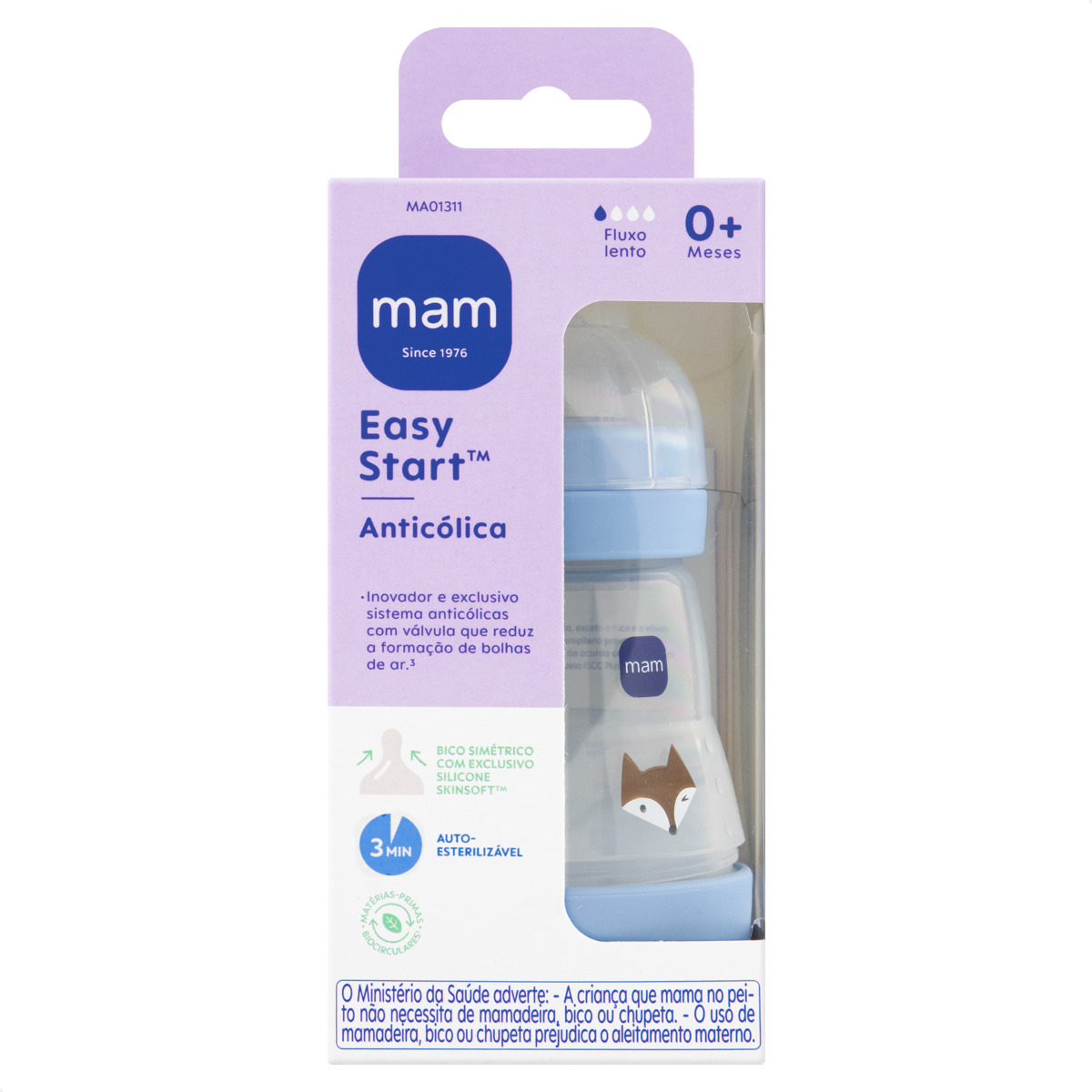 Mamadeira MAM Easy Start 160ml Anticólica e Autoesterilizável 0+ Meses Azul