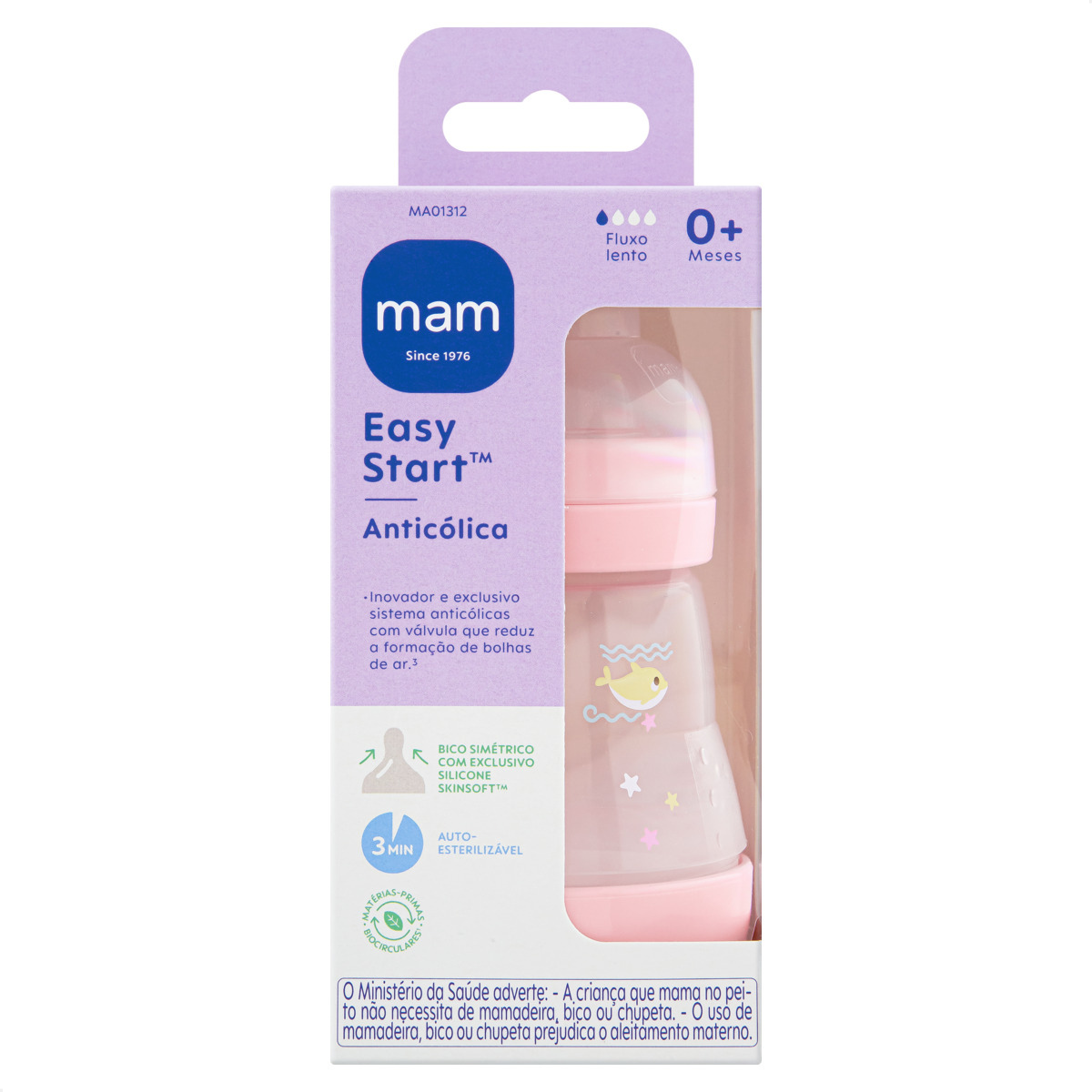 Mamadeira MAM Easy Start 160ml Anticólica e Autoesterilizável 0+ Meses Rosa
