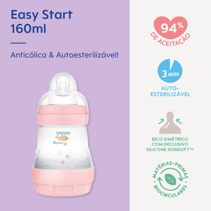Mamadeira MAM Easy Start 160ml Anticólica e Autoesterilizável 0+ Meses Rosa